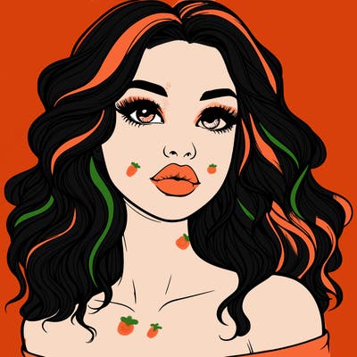 realistic girl with wavy hair and lips