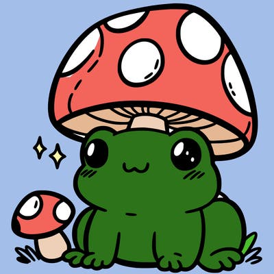a cute frog with a mushroom hat