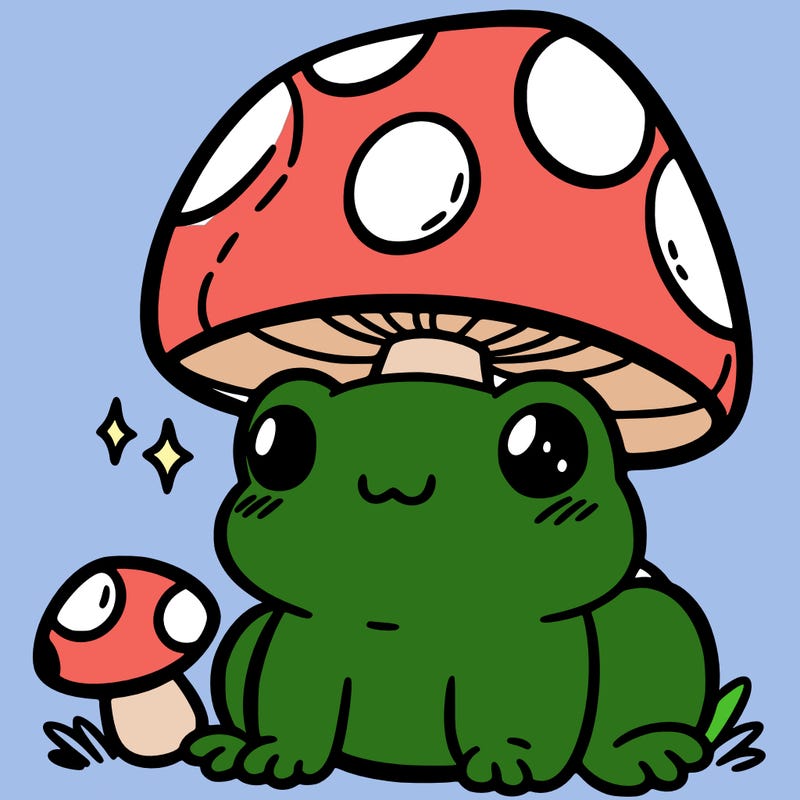 a cute frog with a mushroom hat