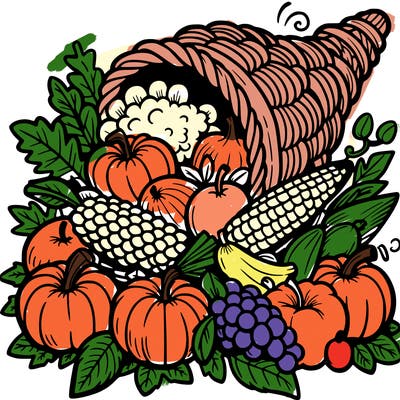 a cornucopia spilling out autumn fruit%2c vegetable