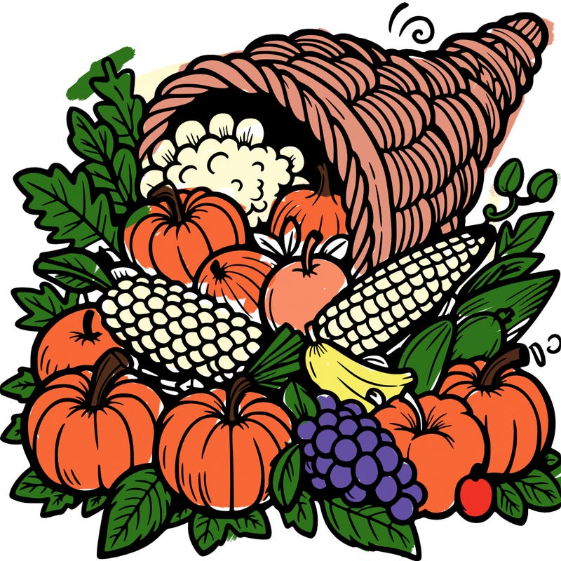 a cornucopia spilling out autumn fruit%2c vegetable