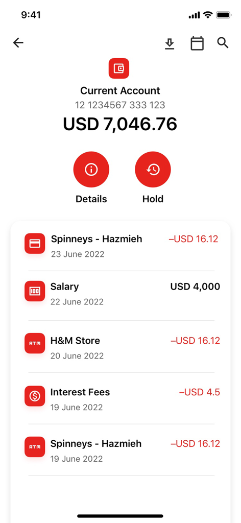 Transaction history and account balance view on SGBL mobile banking app