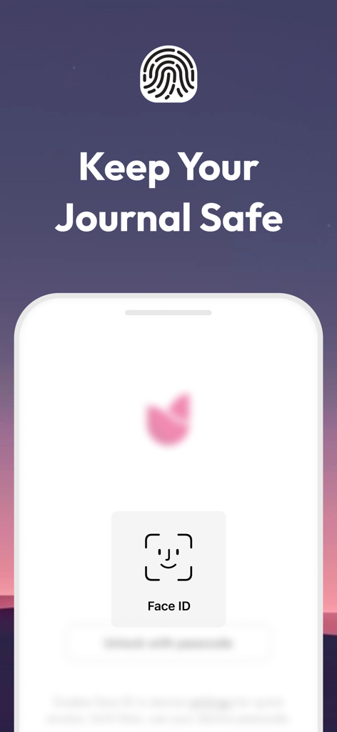 Rosebud: AI Journal & Diary - Rosebud AI Journal security screen showcasing biometric locking with Face ID