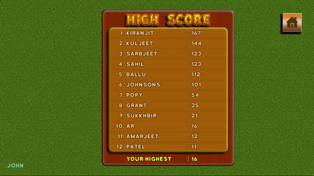 Una tabla de clasificación de puntuaciones máximas para la aplicación Hungry Snake 2 que muestra las clasificaciones de los jugadores en una pantalla de madera.