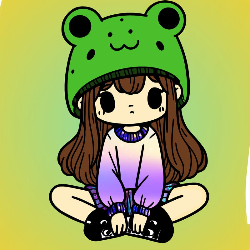 a girl wearing a frog hat and some frog socks