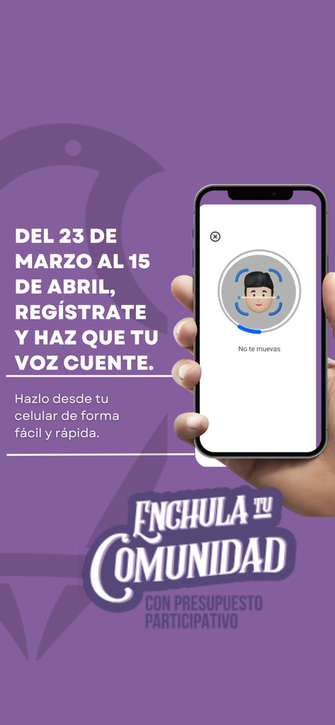 Smartphone displaying a face recognition screen for the IECM participatory budgeting registration process