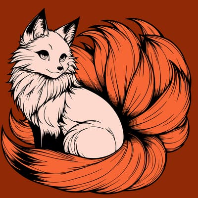 realistic detailed 9 tailed anime fox