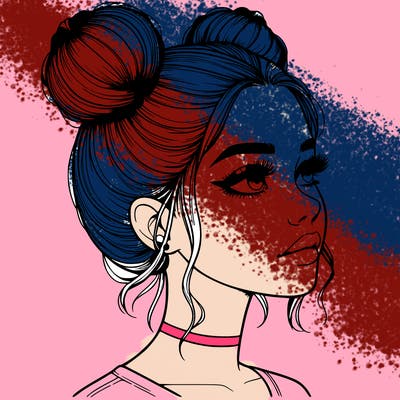 realistic girl with buns on the top of her head