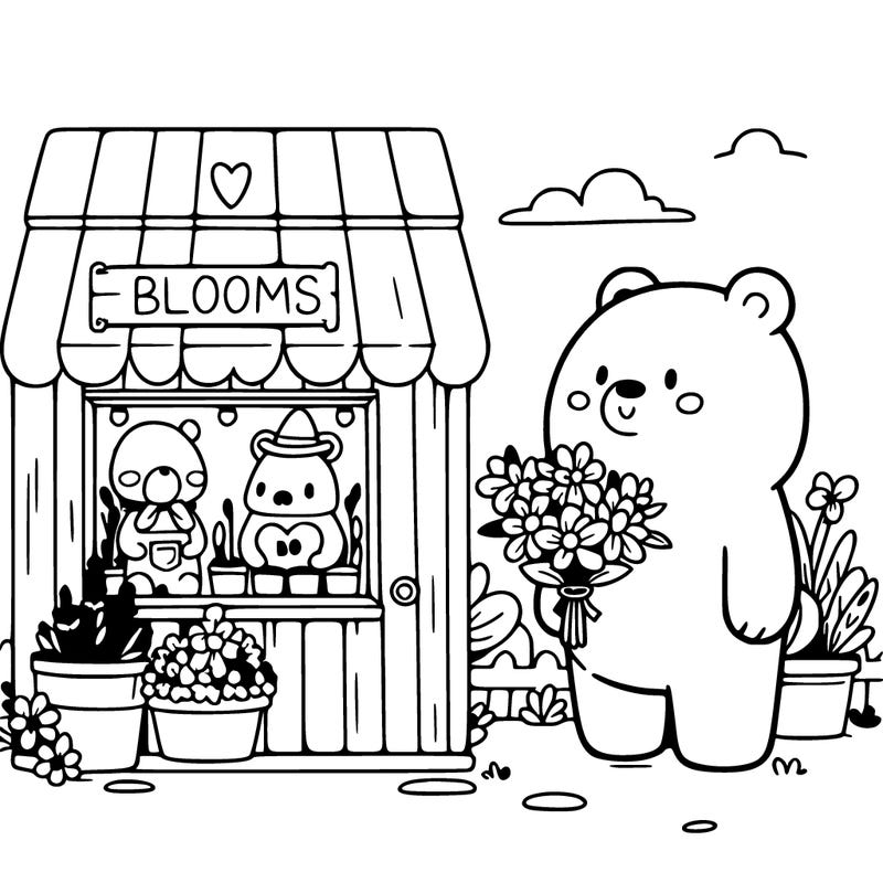 bear next to a flower shop called blooms