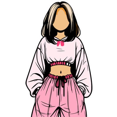 realistic girl faceless with baggy pants and a crop top