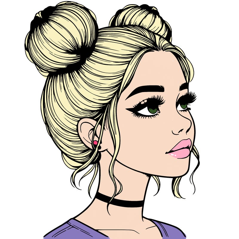 realistic girl with buns on the top of her head