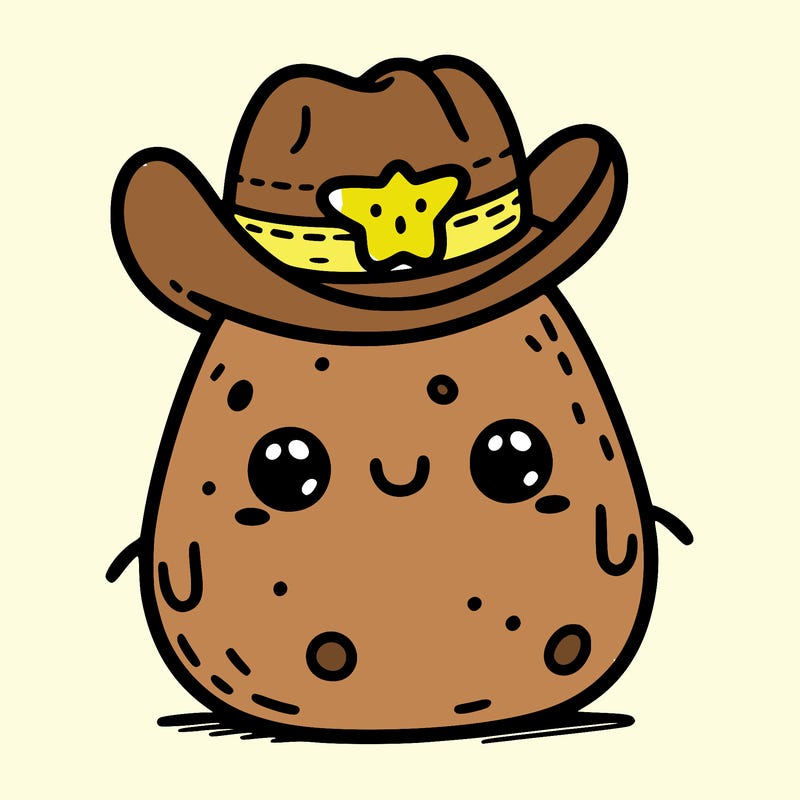 cute  potato with a face in a cowboy hat