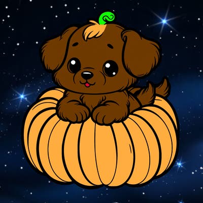 cute little puppy in a pumpkin