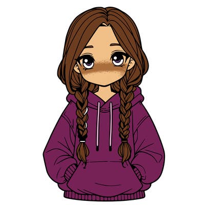 a realistic girl with a oversized hoodie and she has braids
