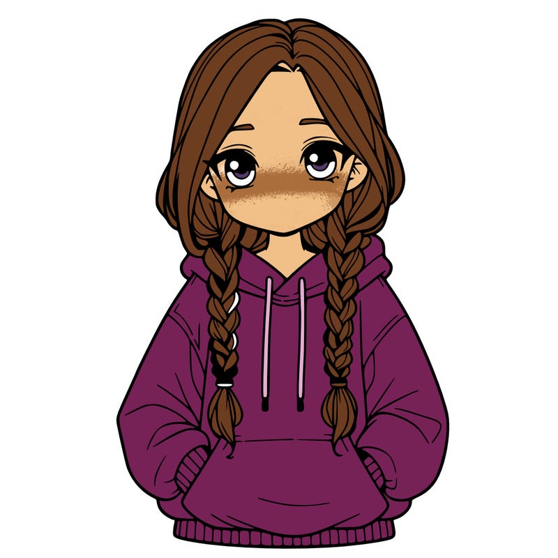a realistic girl with a oversized hoodie and she has braids