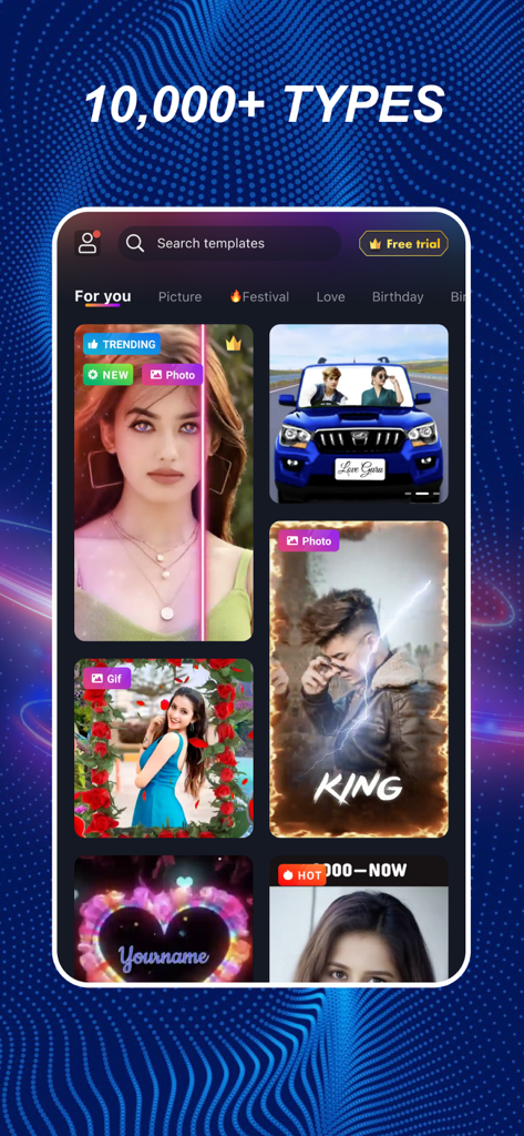 mAst - Short Video Maker App - A screen displaying various creative video templates within the mAst short video maker app