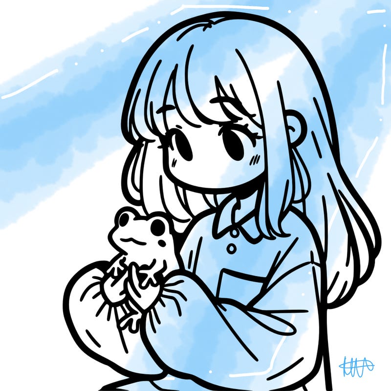 girl with long hair and a oversized shirt. and she is holding a frog