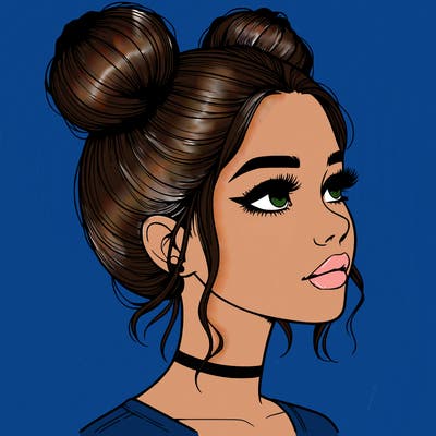 realistic girl with buns on the top of her head