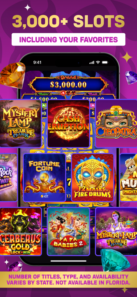 A smartphone displaying a variety of slot games available on the Hard Rock Bet Casino app