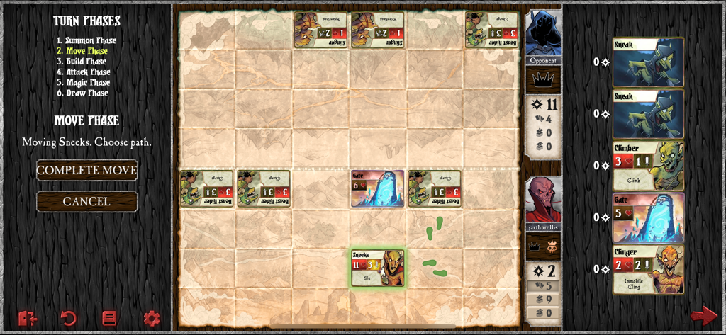 Summoner Wars Online - A tactical grid-based battlefield in Summoner Wars Online showing the movement phase of a match.