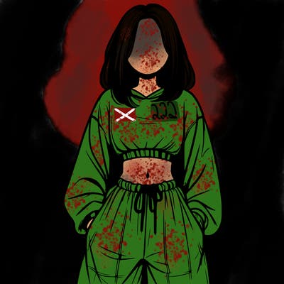 realistic girl faceless with baggy pants and a crop top