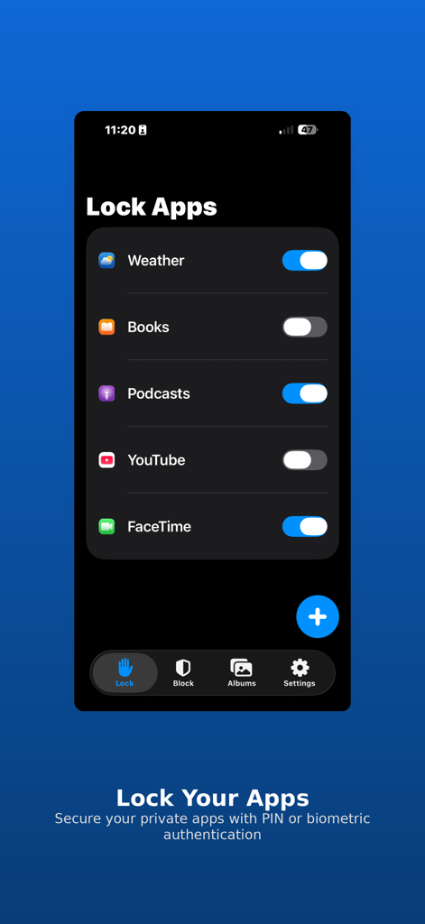 AppLock - Privacy & Security - A mobile screen showing the AppLock interface with a list of apps and toggle switches to lock or unlock them for privacy.