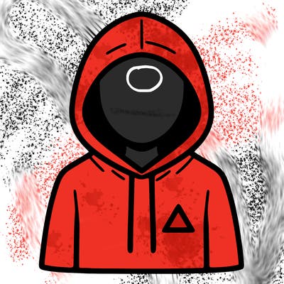 a person with non face waering a hoodie with a small triangle symbol
