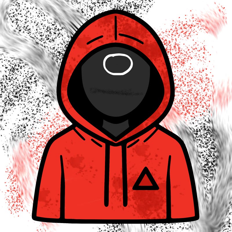 a person with non face waering a hoodie with a small triangle symbol