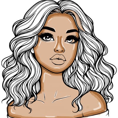 realistic girl with wavy hair and lips