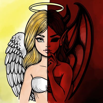 realistic angel half demon