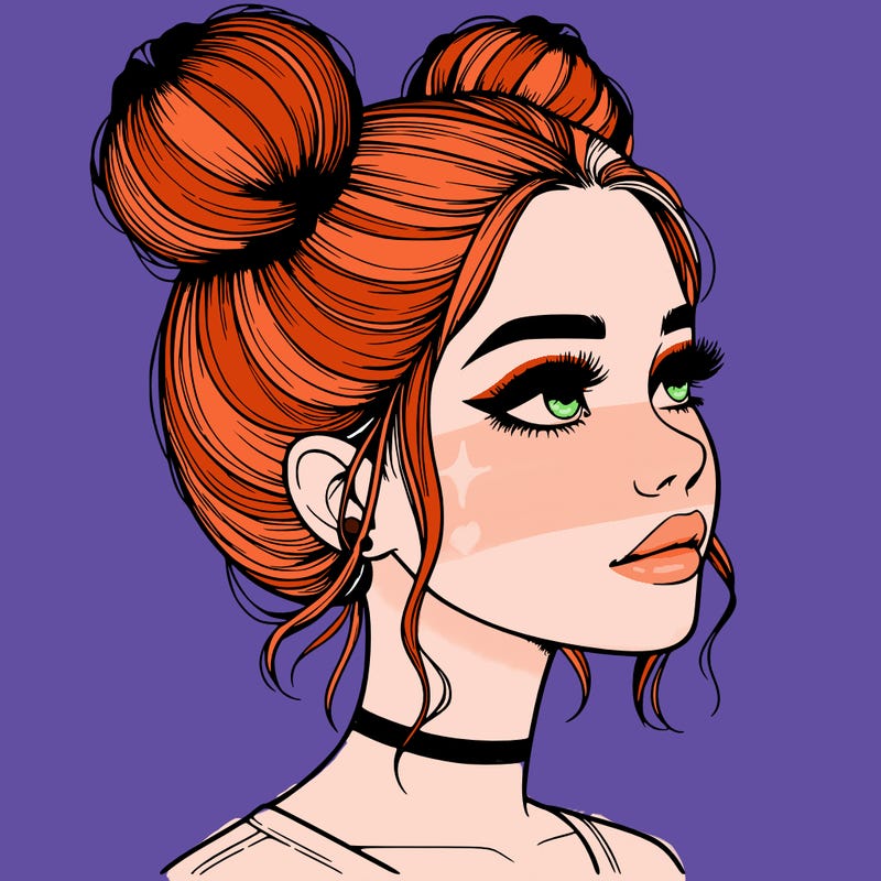 realistic girl with buns on the top of her head