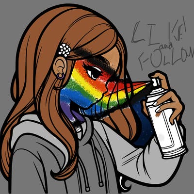 a realistic girl spray painting