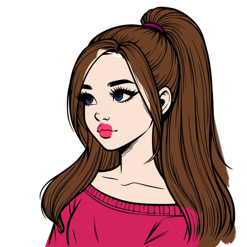 realistic girl with a high ponytail