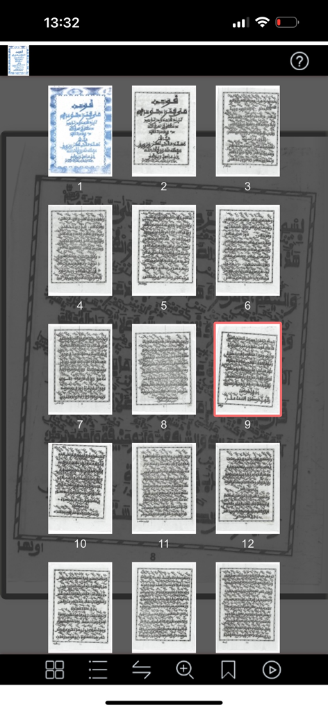 Kawaidi Mai Fassarar Hausa - Grid view of numbered page thumbnails in the Kawaidi Mai Fassarar Hausa app.