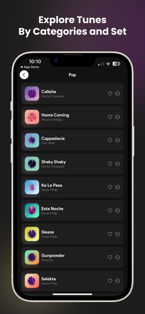 A list of popular songs in the Pop category of the Ringtone Maker app ready to be set as tones