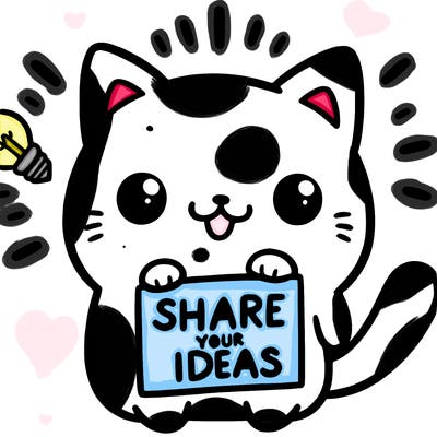 a cute cat saying share your ideas