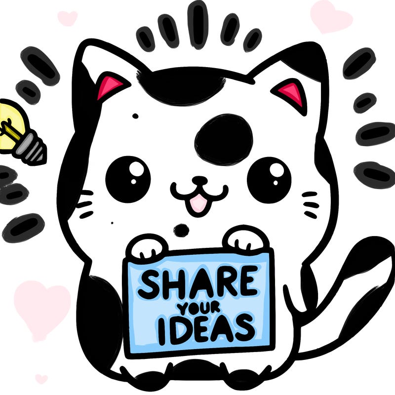 a cute cat saying share your ideas