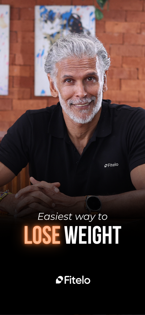 A smiling fitness expert representing the Fitelo weight loss and diet app with the slogan easiest way to lose weight