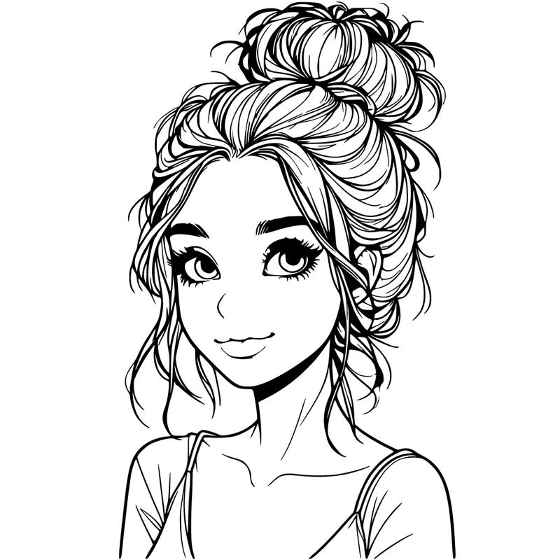 pretty realistic girl with messy bun