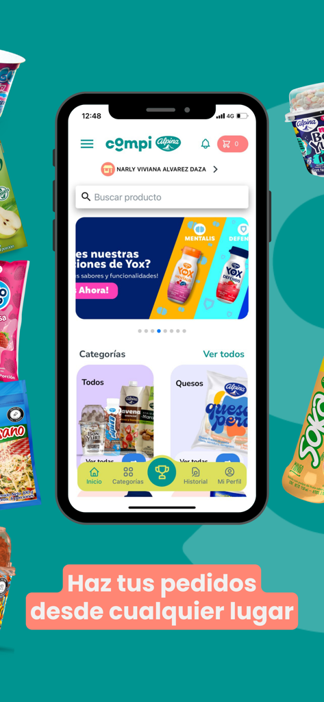 Compi Alpina - Pantalla de inicio de la aplicación móvil Compi Alpina para la gestión de inventario B2B y pedidos de productos