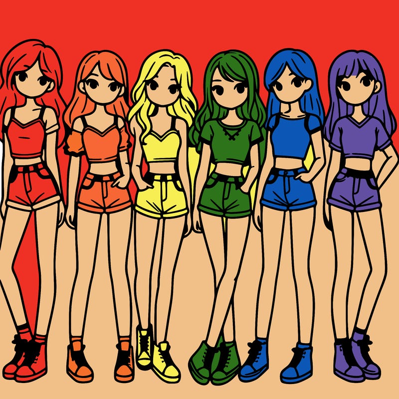 a group of girls wearing crop tops and shorts