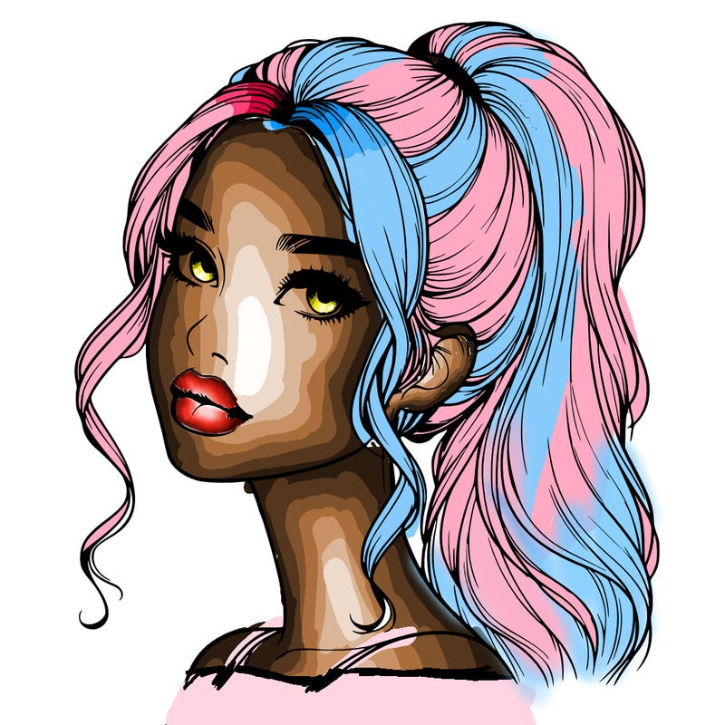 realistic girl with a ponytail on her hair and lips