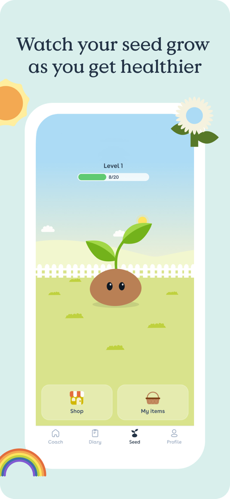 Foodvisor app gamification screen showing a growing seed to represent user health progress