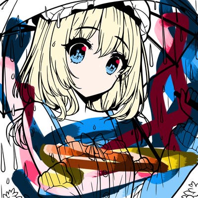 pretty anime girl in the rain