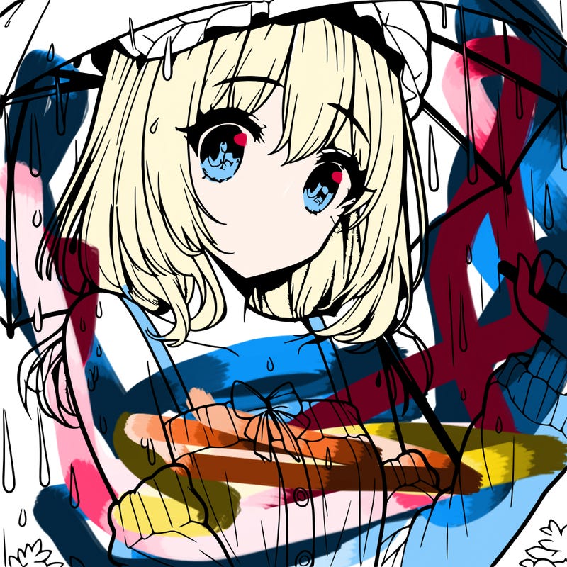 pretty anime girl in the rain