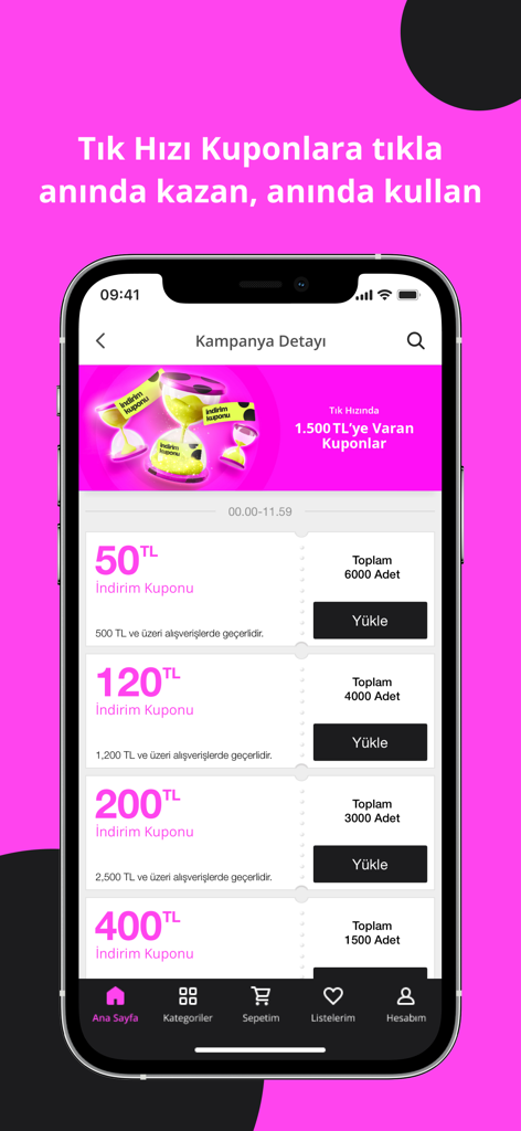 n11 mobile app interface displaying various discount coupons in Turkish Lira