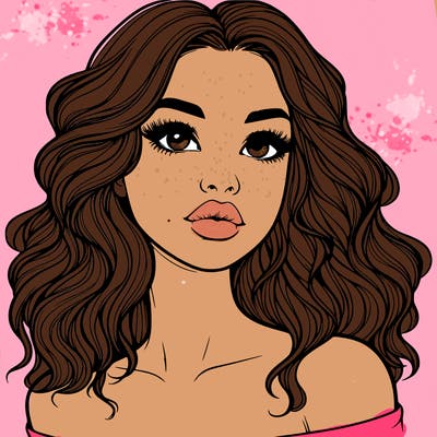 realistic girl with wavy hair and lips