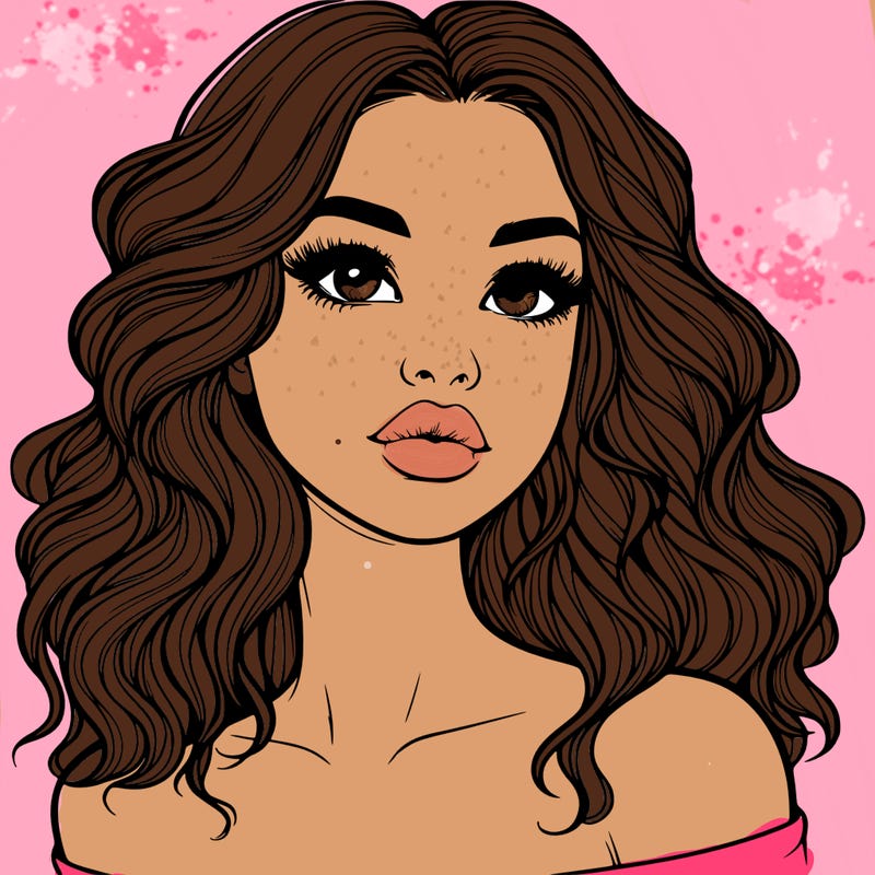realistic girl with wavy hair and lips