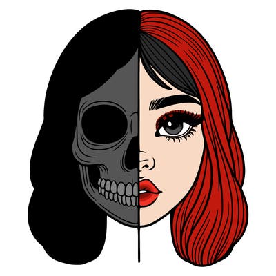 realistic girl with half face half skull
