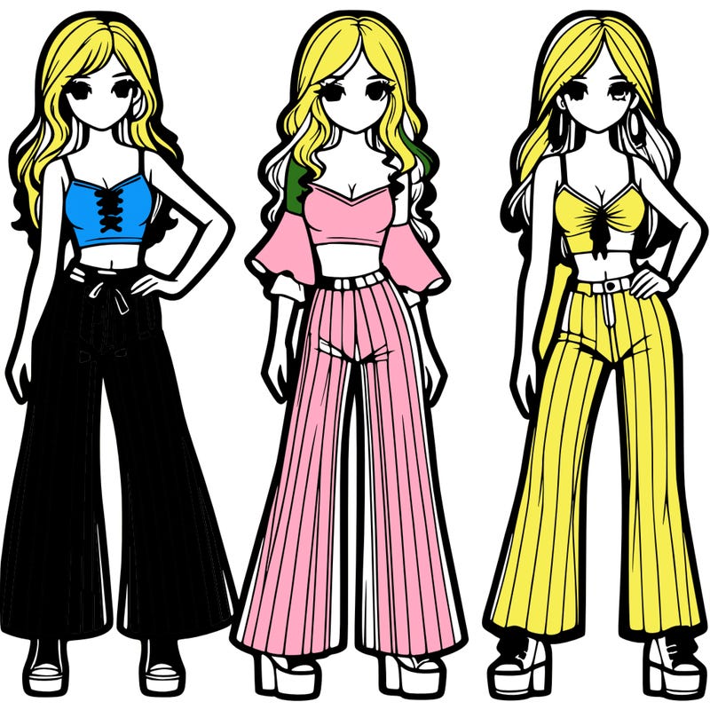 girls with flare pants and crop tops realistic